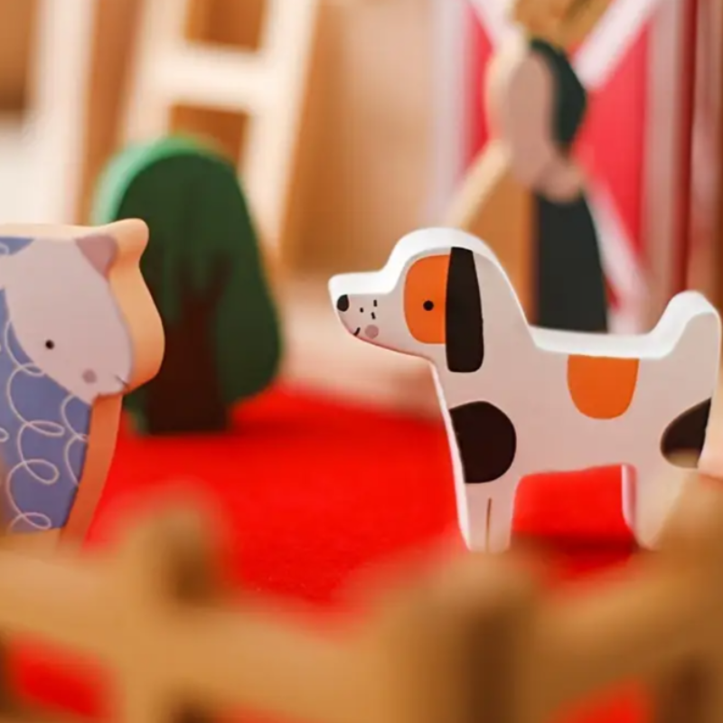Portable Barn Case - Wooden Farm Animals Blocks Set